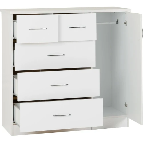 Nevada White Gloss 5 Drawer Low Wardrobe