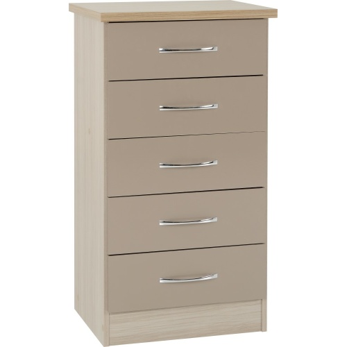 Nevada Oyster Gloss 5 Drawer Chest of Drawers