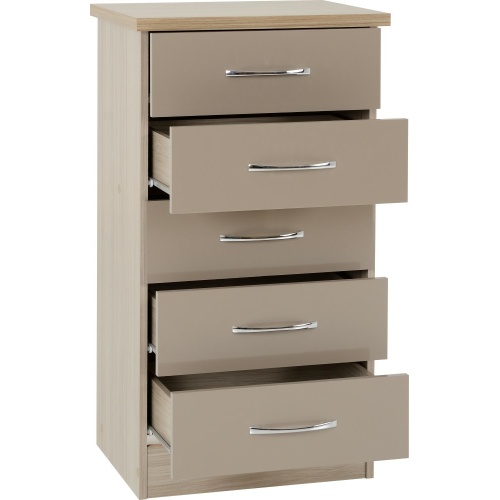 Nevada Oyster Gloss 5 Drawer Chest of Drawers