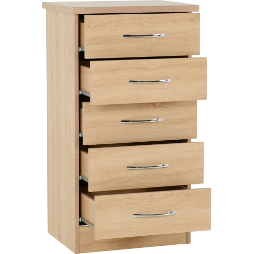 Nevada Sonoma Oak 5 Drawer Narrow Chest of Drawers