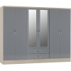 Nevada Grey Gloss 6 Door Mirrored Wardrobe