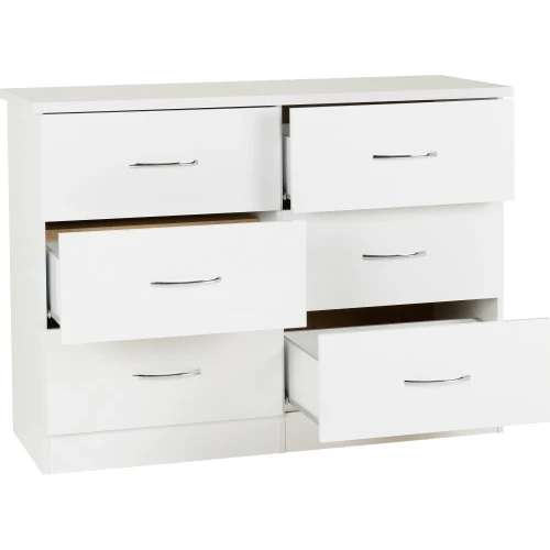 Nevada White Gloss 6 Drawer Chest of Drawers