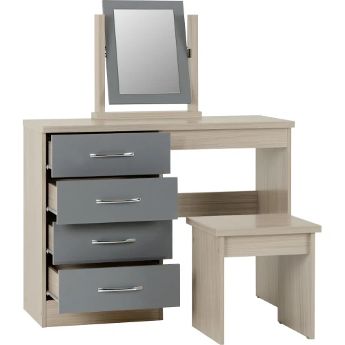 Nevada Grey Gloss 4 Drawer Dressing Table Set