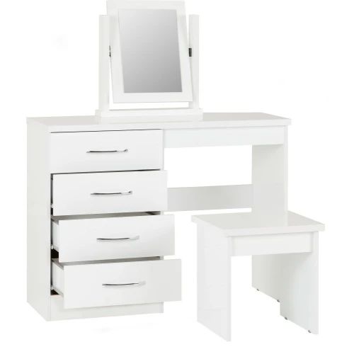 Nevada White Gloss 4 Drawer Dressing Table Set