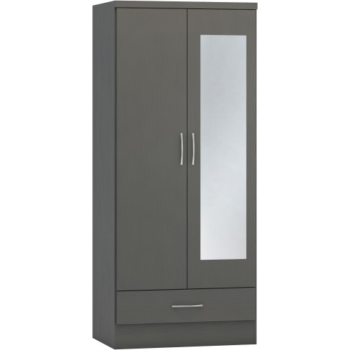 Nevada 3D Grey Mirrored 2 Door Wardrobe
