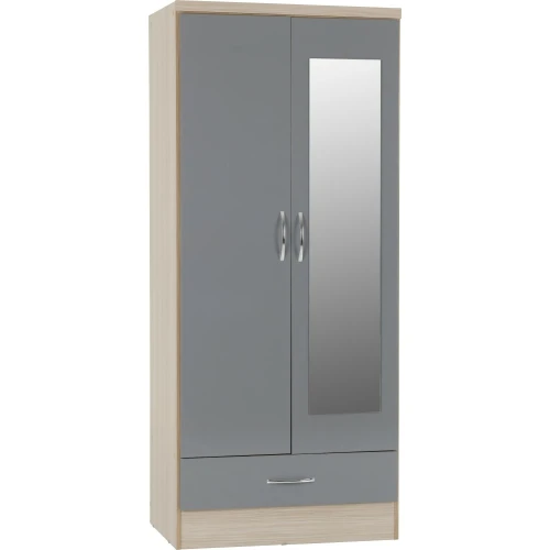 Nevada Mirrored 2 Door Wardrobe Grey