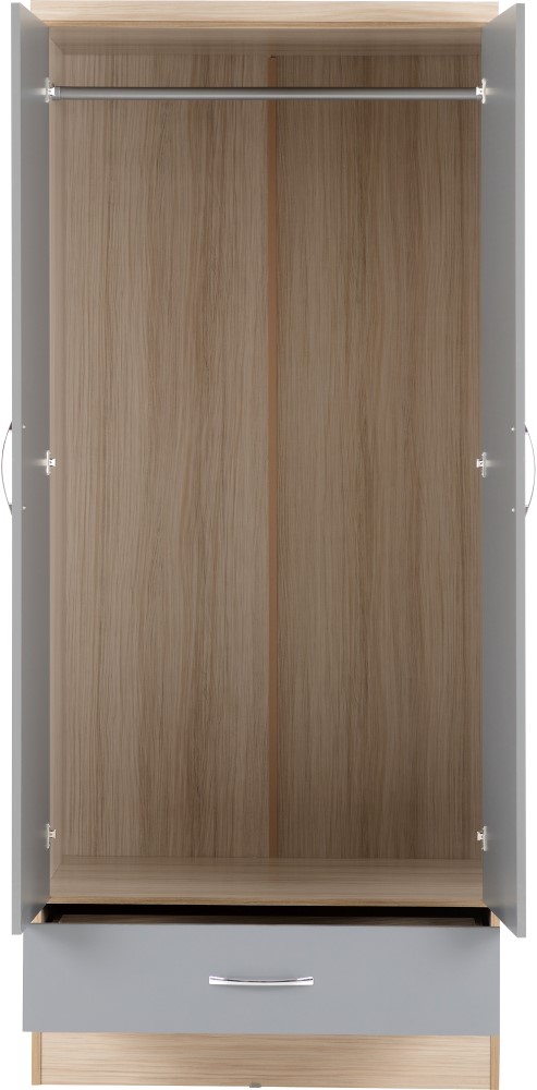 Nevada Grey Gloss Mirrored 2 Door Wardrobe