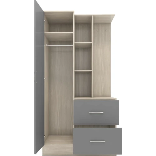 Nevada Grey Gloss Mirrored Open Shelf Wardrobe