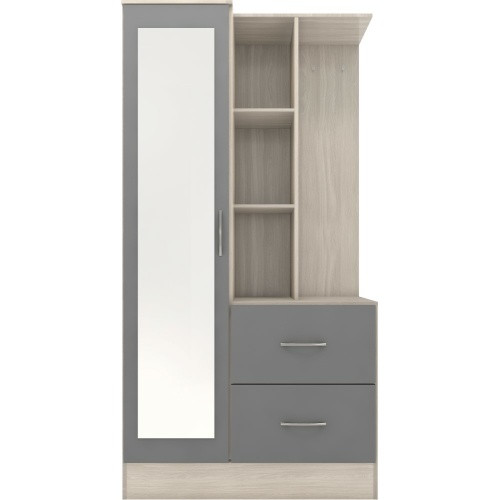 Nevada Grey Gloss Mirrored Open Shelf Wardrobe