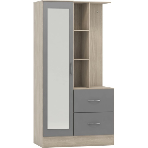 Nevada Grey Gloss Mirrored Open Shelf Wardrobe
