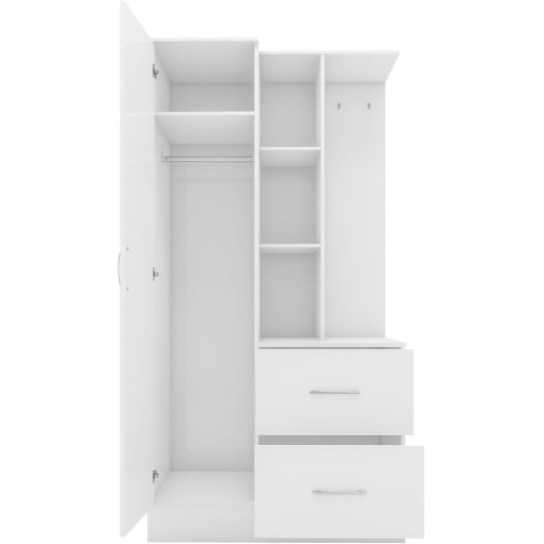 Nevada White Mirrored Open Shelf Wardrobe