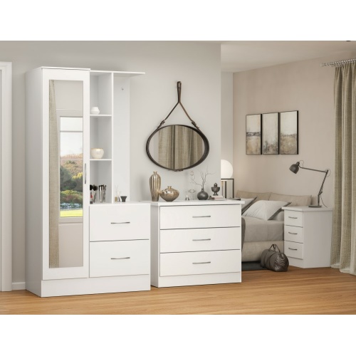 NEVADA MIRRORED OPEN SHELF WARDROBE - WHITE GLOSS 2021 100-101-146 (2) IW Furniture | Buy Now