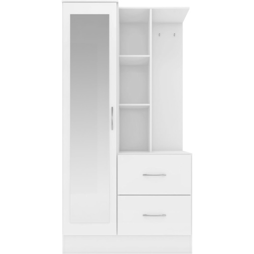 Nevada White Mirrored Open Shelf Wardrobe