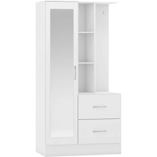 Nevada Mirrored Open Shelf Wardrobe White