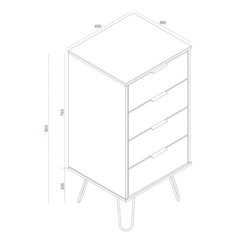 Augusta White 4 drawer narrow chest of drawers