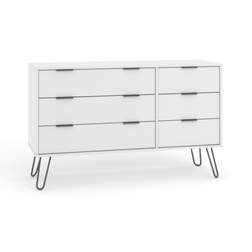Augusta White 6 drawer wide chest of drawers