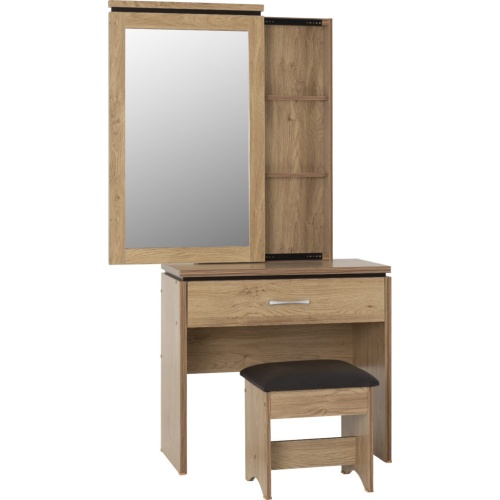 Charles 1 Drawer Dressing Table Set in Oak Effect/Brown or White/Black Leather 