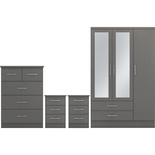 Nevada 3D Grey 3 Door Wardrobe Bedroom Set