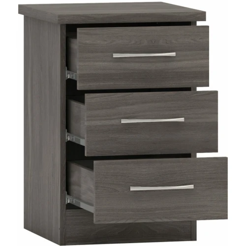 Nevada Black 3 Drawer Bedside