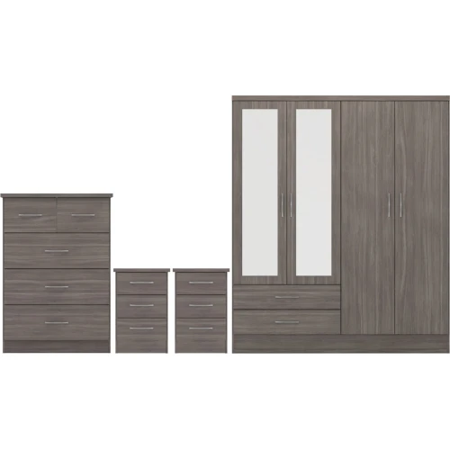 Nevada 4 Door Wardrobe Bedroom Set Black