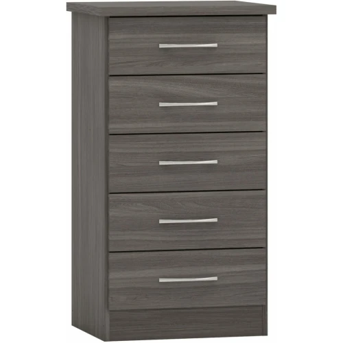 Nevada 5 Drawer Narrow Chest Black