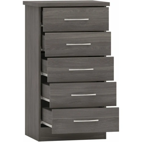 Nevada Black 5 Drawer Narrow Chest