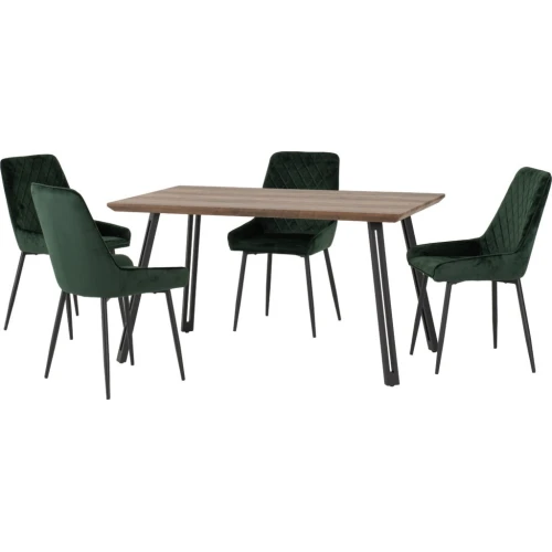 Quebec Straight Edge Dining Set with 4 Emerald Green Velvet Avery Chairs