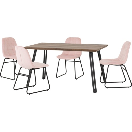 Quebec Straight Edge Dining Set with 4 Baby Pink Velvet Lukas Chairs