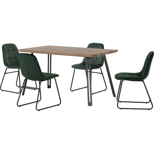 Quebec Straight Edge Dining Set with 4 Emerald Green Velvet Lukas Chairs