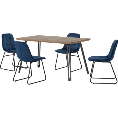Quebec Straight Edge Dining Set with 4 Sapphire Blue Velvet Lukas Chairs