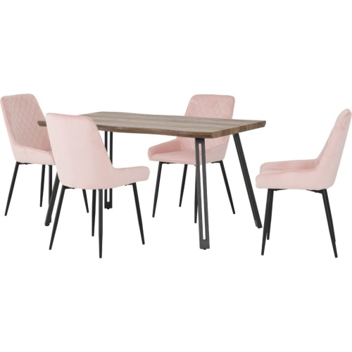 Quebec Wave Edge Dining Set with 4 Baby Pink Velvet Avery Chairs