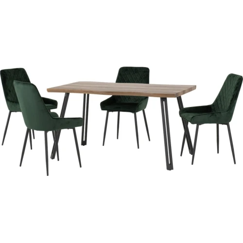 Quebec Wave Edge Dining Set with 4 Emerald Green Velvet Avery Chairs