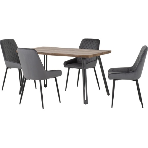 Quebec Wave Edge Dining Set with 4 Grey Velvet Avery Chairs