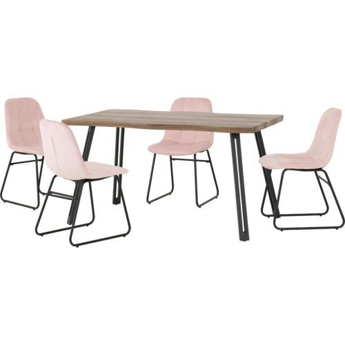 Quebec Wave Edge Dining Set with 4 Baby Pink Velvet Lukas Chairs