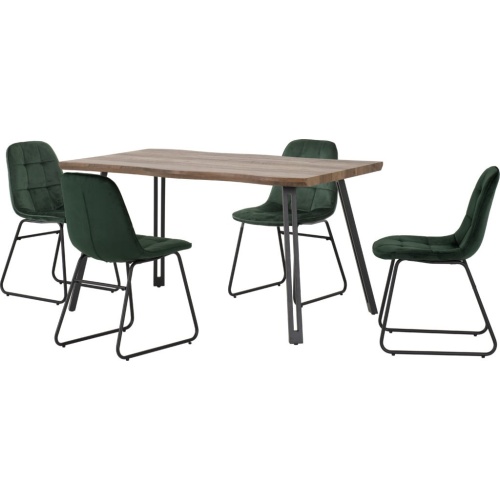 Quebec Wave Edge Dining Set with 4 Emerald Green Velvet Lukas Chairs