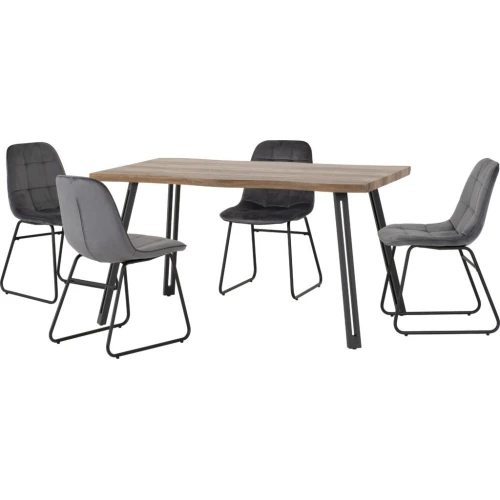 Quebec Wave Edge Dining Set with 4 Grey Velvet Lukas Chairs