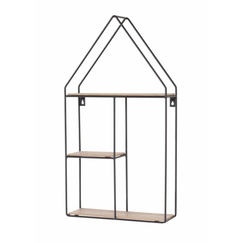 Loft Wire and Woodgrain House Shape Display Shelf