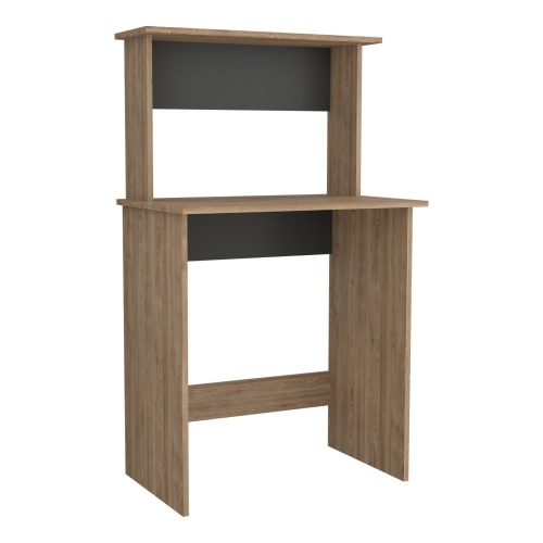 Vegas Compact Workstation Desk with Bookshelf in Bleached Oak and Grey