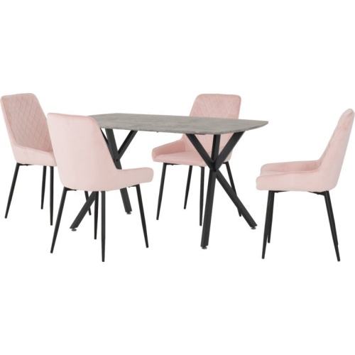 Athens Dining Set with 4 Avery Baby Pink Velvet Chairs
