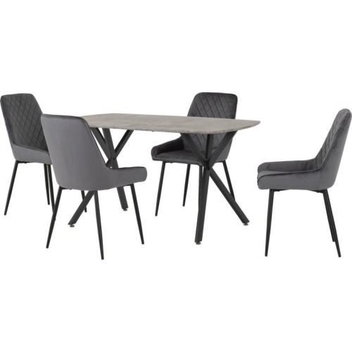 Athens Dining Set with 4 Avery Grey Velvet Chairs