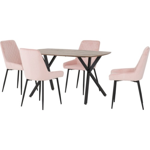 Athens Oak Effect Dining Set with 4 Avery Baby Pink Velvet Chairs