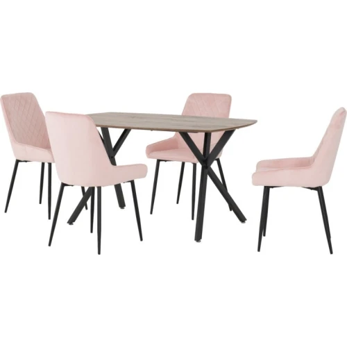 Athens Oak Effect Dining Set with 4 Avery Baby Pink Velvet Chairs