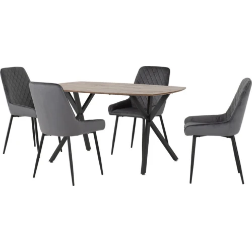 Athens Oak Effect Dining Set with 4 Avery Grey Velvet Chairs