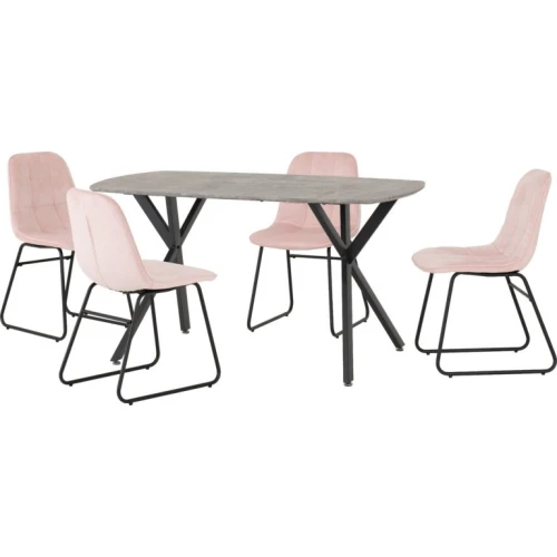 Athens Dining Set with 4 Lukas Baby Pink Velvet Chairs