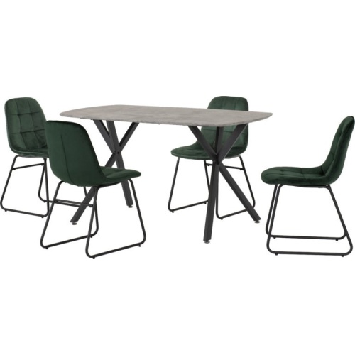 Athens Dining Set with 4 Lukas Emerald Green Velvet Chairs