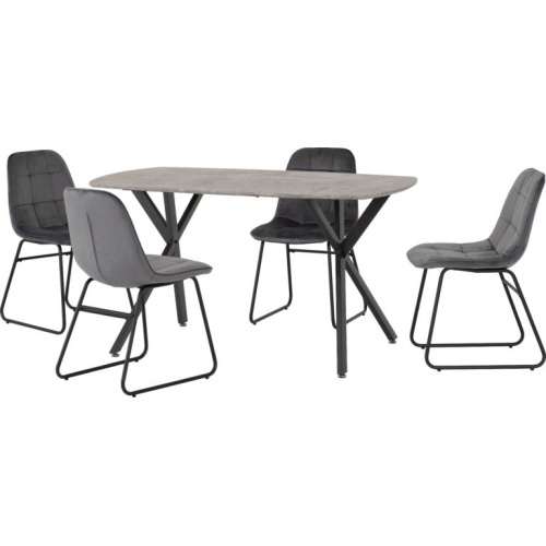 Athens Dining Set with 4 Lukas Grey Velvet Chairs