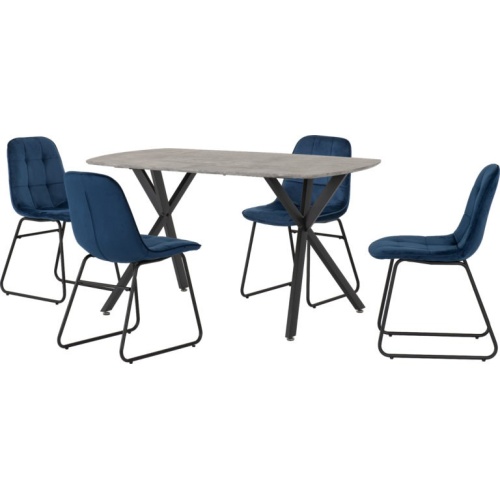 Athens Dining Set with 4 Lukas Sapphire Blue Velvet Chairs