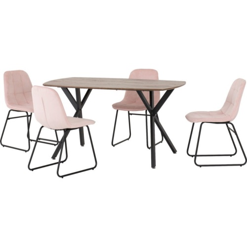 Athens Oak Effect Dining Set with 4 Lukas Baby Pink Velvet Chairs