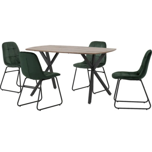 Athens Oak Effect Dining Set with 4 Lukas Emerald Green Velvet Chairs