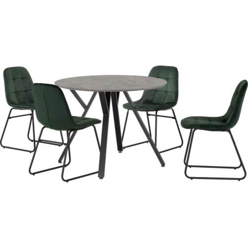 Athens Concrete and Black Round Dining Set with 4 Emerald Green Chairs